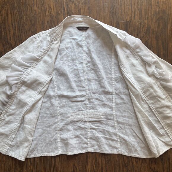 Multiples Womens Top Linen Jacket White Ruffle Buttons Flare Sleeve Size XL - Picture 3 of 12